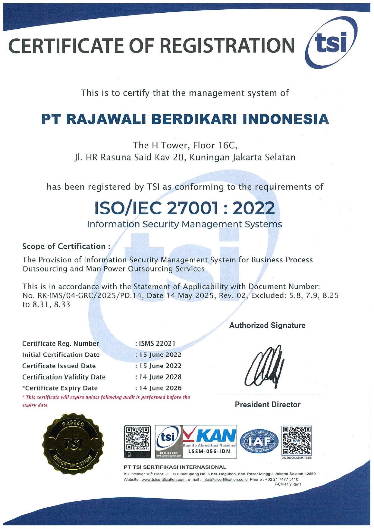 ISMS 22021 PT RAJAWALI BERDIKARI INDONESIA page 0001