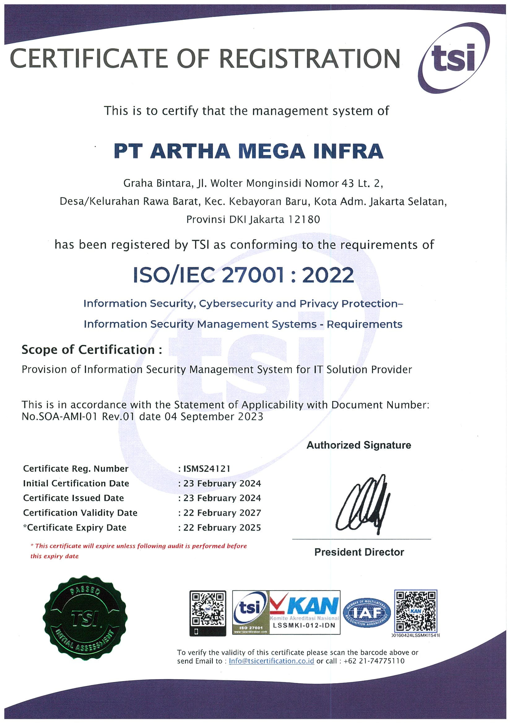ISMS24121 PT ARTHA MEGA INFRA