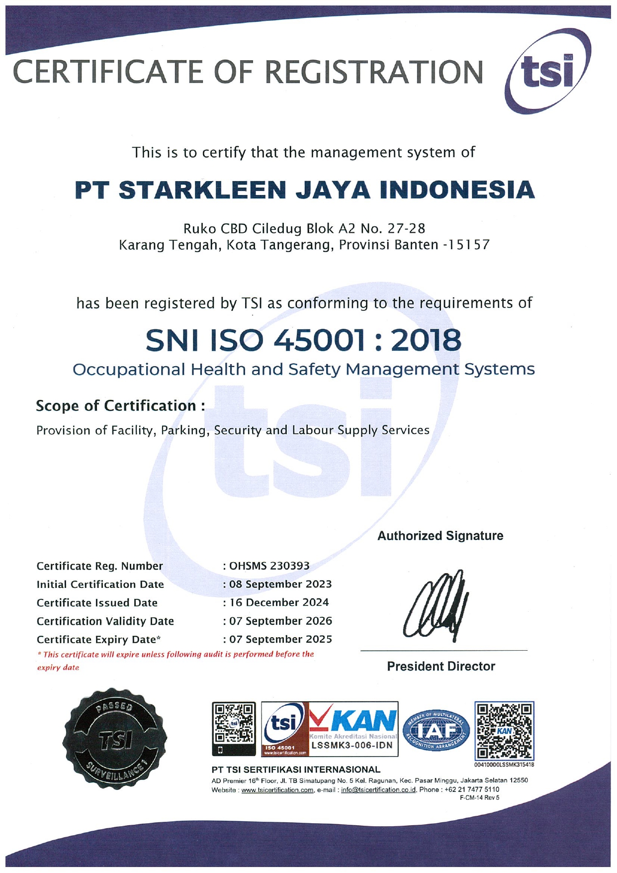 OHSMS230393 PT STARKLEEN JAYA INDONESIA